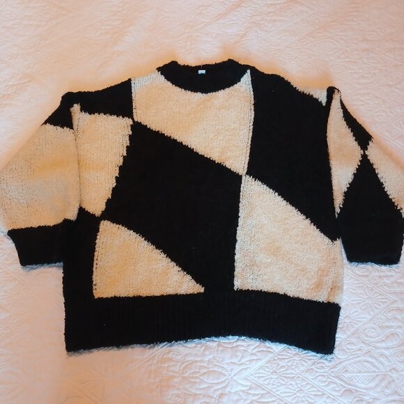 TOPSHOP 80s Retro Big Black White Cozy Soft Sweater - Picture 2 of 4